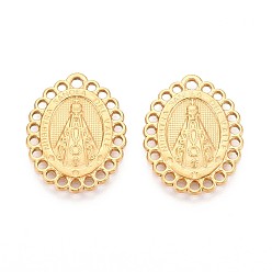 Настоящее золото 18K 201 Подвески из нержавеющей стали с ионным покрытием (IP), овальной формы с Сеньора Апаресиды, реальный 18 k позолоченный, 25x19.5x2 мм, отверстие : 1.5~2 мм