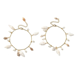 Золотой Браслеты с подвесками из натуральной спиральной ракушки и стеклянного жемчуга, золотые, 8-1/4 дюйм (21 см)