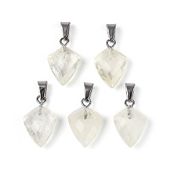 Лимонный Кварц Естественно лимона кварцевые кулоны, гранёные подвески в виде стрел, с защелкой из нержавеющей стали на поручнях, цвет нержавеющей стали, 17~19x10.5~11.5x5~6 мм, отверстие : 5.5x3 мм
