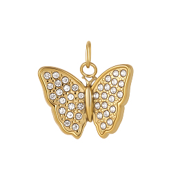 Кристалл 304 из нержавеющей стали с горный хрусталь подвески, бабочки прелести, ионное покрытие (ip), реальный 14 k позолоченный, кристалл, 18x22 мм