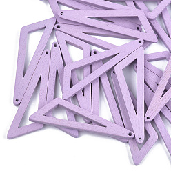 Lilac Painted Poplar Wood Big Pendants, Triangle, Lilac, 55.5x15.5x3mm, Hole: 1.2mm
