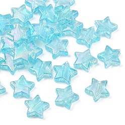 Небесно-голубой 30 шт. гальванических прозрачных акриловых бусин, звезда, AB цвет, голубой, 10x4 мм, отверстие : 1.5 мм
