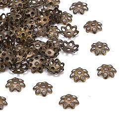 Antique Bronze Iron Bead Caps, Cadmium Free & Lead Free, Flower, Multi-Petal, 2 Styles Random, Antique Bronze, 6x1mm, Hole: 1mm