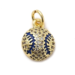 Средно-синий Стойки обшивки латунные подвески, с кубического циркония и эмали, бейсбол прелести, долговечный, без свинца и без кадмия, с целью перехода в кольце, реальный 18 k позолоченный, светло-синий, 12.5x10x5 мм, отверстие : 3.5 мм