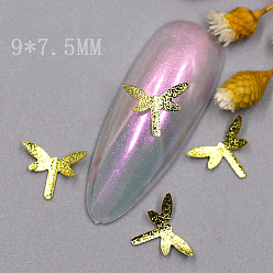 Golden Textured Brass Nail Care Decoration Accessories, DIY Nail Art Tip, Dragonfly, Golden, 7.5x8.5x1.5mm