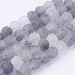 Cloudy Quartz Natural Cloudy Quartz Bead Strands, Frosted, Round, 8~8.5mm, Hole: 1mm, about 45~47pcs/strand, 14.9 inch(38cm)