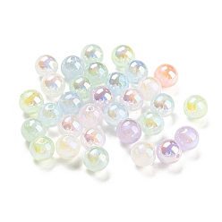 Mixed Color Iridescent Acrylic Beads, with Glitter Powder, Round, Mixed Color, 6mm, Hole: 1mm
