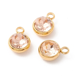 Персиковый Слойка Ионное покрытие (ip) 304 нержавеющая сталь с k9 стеклом, реальный 18 k позолоченный, розовые, 13.5x10x6.5 мм, отверстие : 2.5 мм