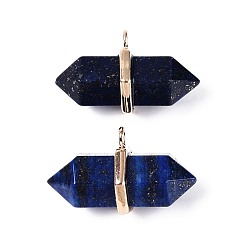 Ляпис-Лазурь Подвески с двойным наконечником из натурального лазурита, граненые подвески в форме пули с фурнитурой из сплава, золотые, 20~21x34.5~36x17~18 мм, отверстие : 3 мм