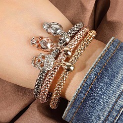 Skull 3шт. браслеты из сплава со стразами, составные браслеты для женщин, череп, внутренний диаметр: 2-1/8 дюйм (5.5 см)