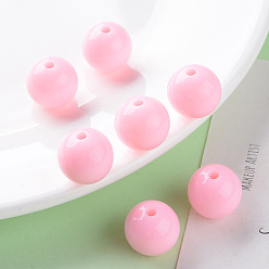 Pearl Pink Opaque Acrylic Beads, Round, Pearl Pink, 16x15mm, Hole: 2.8mm, about 220pcs/500g