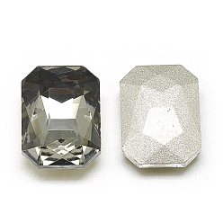 Black Diamond Pointed Back Glass Rhinestone Cabochons, Faceted, Rectangle Octagon, Black Diamond, 14x10x4mm