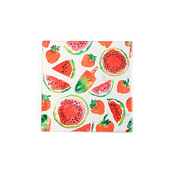 Watermelon Porcelain Cup Mats, Coasters, with Anti-slip Cork Bottom, Water Absorption Heat Insulation, Square with Fruit, Watermelon Pattern, 108x108mm
