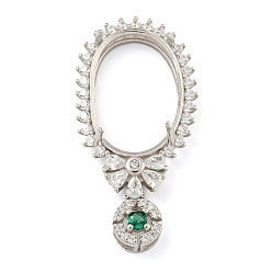 Real Platinum Plated 925 Sterling Silver Pendant Cabochon Settings, Prong Settings, with Cubic Zirconia, Rhinestone Claw Settings, Prong Settings, Oval, Real Platinum Plated, 32x16x7mm, Tray: 16x11mm