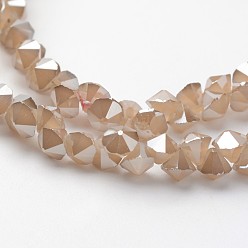 Цвет Древесины Гальванические стеклянные бусины, имитация нефрита, гальваническое покрытие, граненые, алмаз, деревесиные, 4x4 мм, отверстие : 1 мм, около 143 шт / нитка, 11.8 дюйм