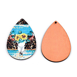 Темно-Голубой Большие подвески из липы с односторонним принтом, очарование слезы, глубокое синее небо, 60x40x3 мм, отверстие : 2 мм