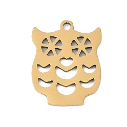 Настоящее золото 18K 201 подвески из нержавеющей стали, сова прелести, реальный 18 k позолоченный, 17x13.5x1 мм, отверстие : 1.4 мм