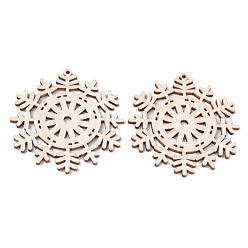 Antique White Undyed Natural Wooden Big Pendants, Laser Cut, Snowflake, Antique White, 68x63x2.5mm, Hole: 2mm