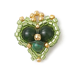 Зеленый Подвески в форме сердца из стеклянных бусин, с бусинами из натурального тайваньского нефрита, зелёные, 20.5x17.5x6.5 мм, отверстие : 2.5 мм