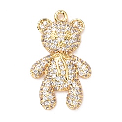 Golden Eco-friendly Brass Micro Pave Clear Cubic Zirconia Pendants, Cadmium Free & Lead Free, Long-Lasting Plated, Bear, Golden, 26.5x16x3.7mm, Hole: 1.6mm