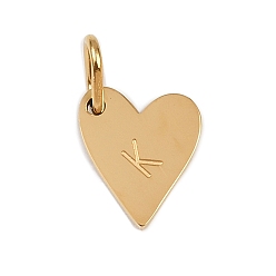 Letter K 304 прелести нержавеющей стали, с прыжковых колец, сердце с подвесками в виде букв, золотые, Письмо K, 10x8.5x1.5 мм, отверстие : 4x2.5 мм