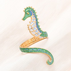 Sea Horse 304 из нержавеющей стали манжеты кольца, с эмалью, золотые, морской конек, внутренний диаметр: 18 мм