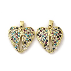 Настоящее золото 18K Латунные микро проложить кубического циркония подвески, без кадмия, без никеля и без свинца, прелести из перьев, реальный 18 k позолоченный, 18.5x18x3 мм, отверстие : 2.5x4.8 мм