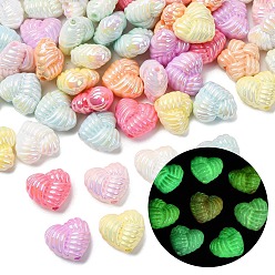 (52) Непрозрачная лаванда УФ-покрытие и светящиеся непрозрачные акриловые шарики, сердце, радужный, светится в темноте, разноцветные, 18x20x11 мм, отверстие : 2.5 мм