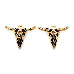 Черный 304 нержавеющей стальной эмали подвески, амулеты на голову крупного рогатого скота, ионное покрытие (ip), реальный 18 k позолоченный, чёрные, 19x23x4 мм, отверстие : 1.7 мм