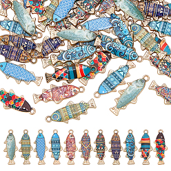 (52) Непрозрачная лаванда 44 шт 11 стили подвески из сплава эмали, без кадмия, без никеля и без свинца, золотые, рыбы прелести, разноцветные, 27~27.5x10.5~11x2.5 мм, отверстие : 1.4~1.8 мм, 4 шт / стиль