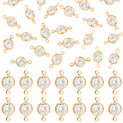 Настоящее золото 18K 50шт. латунные подвески-соединители с прозрачным кубическим цирконием, плоско-круглые, без никеля , реальный 18 k позолоченный, 12x7x3 мм, отверстие : 1.2 мм