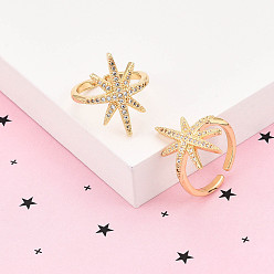 Настоящее золото 18K Латунные кольца-манжеты с микропаве и прозрачным цирконием для женщин, звезда, без кадмия и без свинца, реальный 18 k позолоченный, 22.2 мм, внутренний диаметр: 17 мм