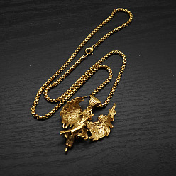Golden 304 Stainless Steel Goddess with Angel Wings Pendant Necklaces for Men Women, Golden, 23.62 inch(60cm)