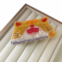 (932FM) Темно-синий аква-матовый с подкладкой Пластиковые зажимы когтя волос, форма кошки, темно-золотистые, 86x40 мм