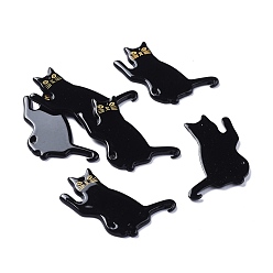 Black Acrylic Pendants, 3D Printed, Cat Shape, Black, 39x28x2mm, Hole: 1.5mm
