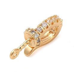 Real 18K Gold Plated Brass Micro Pave Clear Cubic Zirconia Fold Over Clasps, Cadmium Free & Nickel Free & Lead Free, Oval, Real 18K Gold Plated, 14.5x6x4.5mm, Hole: 0.9mm