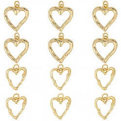 Настоящее золото 18K 12 шт 2 стили латунные подвески, вогнутое и выпуклое сердце, с целью перехода в кольце, реальный 18 k позолоченный, 17~20x15~18x2~3.5 мм, отверстие : 3 мм, 6 шт / стиль