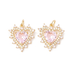 Бледно-Розовый Стойка металлическая латунная микропрофилированная кубическая циркония подвески, с прыжковых колец, долговечный, без кадмия и без свинца, сердце, реальный 18 k позолоченный, розовый жемчуг, 19x18x5 мм, отверстие : 3.2 мм