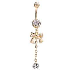 Kristall Piercingschmuck echt 18 k vergoldet Messing Strass Bowknot Nabel Ring Bauch Ringe, Kristall, 60x12 mm, Stangenlänge: 3/8"(10mm), Stange: 14 Spurweite(1.6mm)