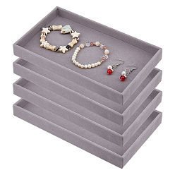 Серый Прямоугольные бархатные подносы для колец, Браслеты, , Серьги, серые, 21.1x12.3x2.25 см