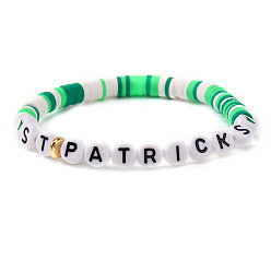 Разноцветный Эластичные браслеты из акриловых и полимерных глиняных бусин в стиле хейши с изображением Святого Патрика для женщин., красочный, 6.89 дюйм (17.5 см)