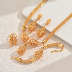 Золотой Комплекты из полых браслетов, серег, ожерелий и колец из сплава для женщин, золотые, ожерелья: 18.11 дюйм (46 см)