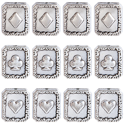 Rectangle 30 шт 3 стили бусины из сплава в тибетском стиле, античное серебро, прямоугольные, 14x11.5x4 мм, отверстие : 1 мм, 10 шт / стиль