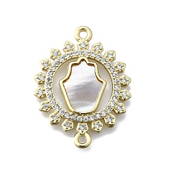 Круглые Подвески-соединители для рук хамса, настоящие 16k позолоченные латунные звенья с микропаве из кубического циркония, без кадмия и без свинца, с оболочкой, круглые, 25x19x2 мм, отверстие : 1.4 мм