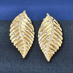 Золотой Серьги-гвоздики из латуни в форме листа с прозрачными кубическими циркониями для женщин, золотые, 39.5x19 мм