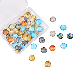 Mixed Color 50Pcs Luminous Glass Cabochons, Planet Pattern, Half Round, Mixed Color, 12x4mm
