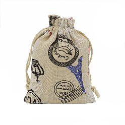 Building Сумки Linenette с кулиской, прямоугольные, узор башни, 18x13 см