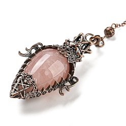 Розовый Кварц Натуральный розовый кварц маятник с большой подвеской, с реечным покрытием, фурнитура из красного медного сплава, без свинца и без кадмия, слеза, 298~305 мм