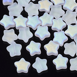 Clear AB Electroplate Glass Beads, Frosted, AB Color Plated, Star, Clear AB, 8x8x4mm, Hole: 0.8~1mm