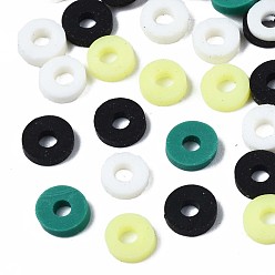 Couleur Mélangete Perles en fimo faits à la main, perles heishi, disque / plat rond, couleur mixte, 4x0.5~1.5mm, Trou: 1.5mm, environ66600 pcs / 1000 g